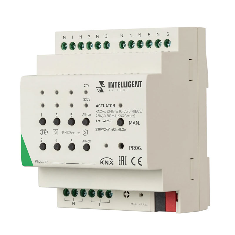 Актуатор ARLIGHT KNX-4063-82-WTO-CL-DIN (BUS/230V, 6x300mA, KNX Secure) 041250