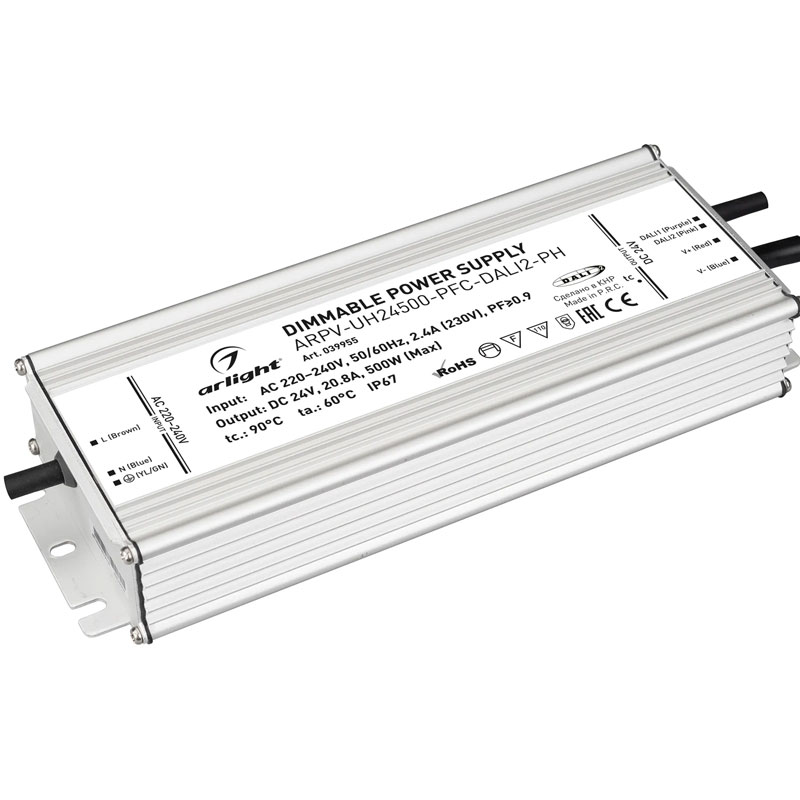 Диммируемый блок питания Arlight ARPV-UH24500-PFC-DALI2-PH (24V, 20.8A, 500W) 039955