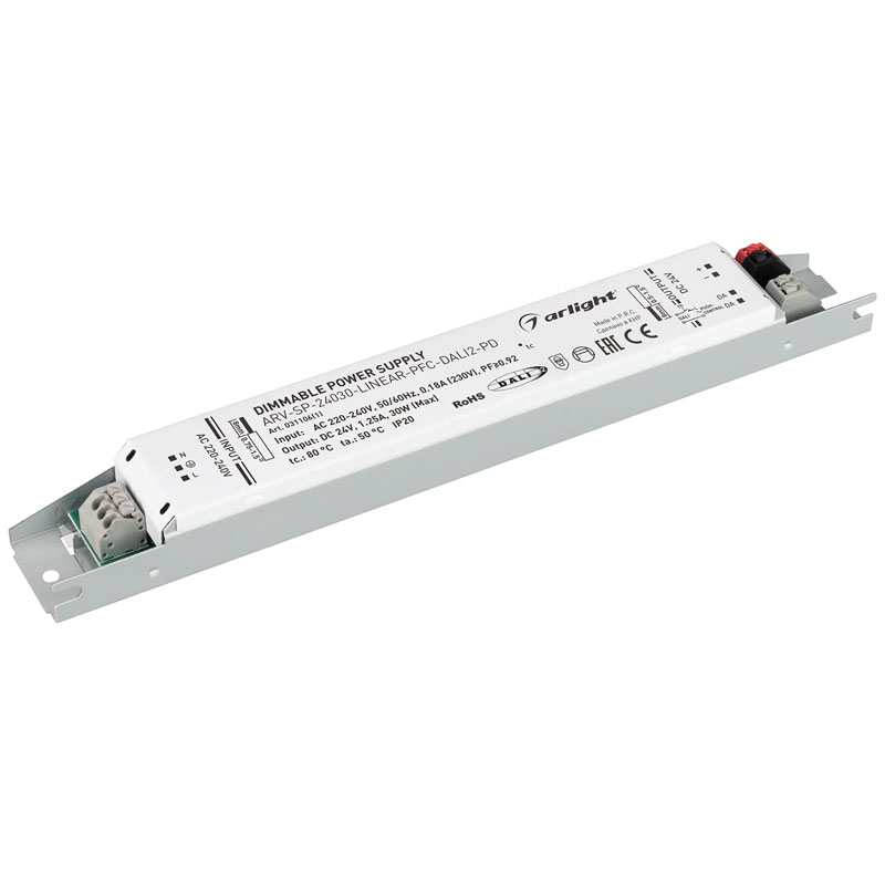 Блок питания ARV-SP-24030-LINEAR-PFC-DALI2-PD (24V, 1.25A, 30W) (Arlight, IP20 Металл, 5 лет) 031106(1)