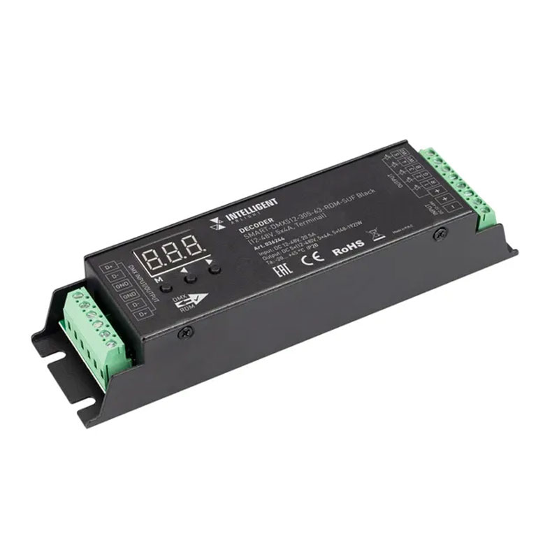 Декодер сигнала DMX512 в ШИМ ARLIGHT SMART-DMX512-305-63-RDM-SUF Black (12-48V, 5x4A, Terminal) 036244