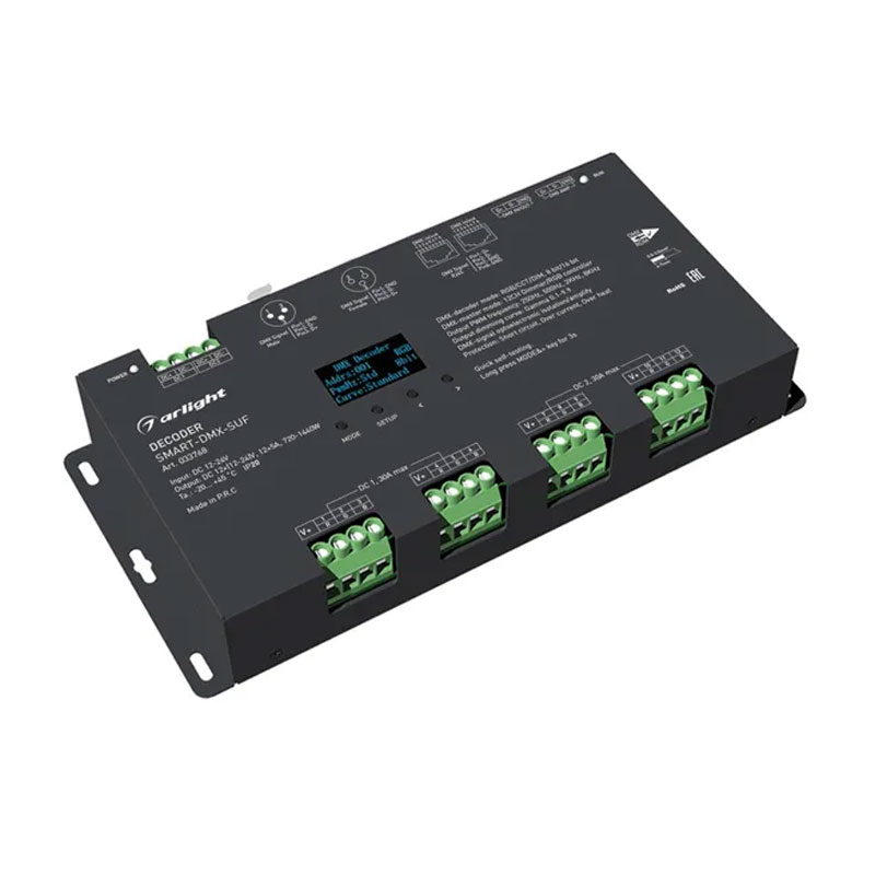 Декодер SMART-DMX-SUF (12-24V, 12x5A, XLR3, RJ45) (Arlight, IP20 Металл, 5 лет) 033768