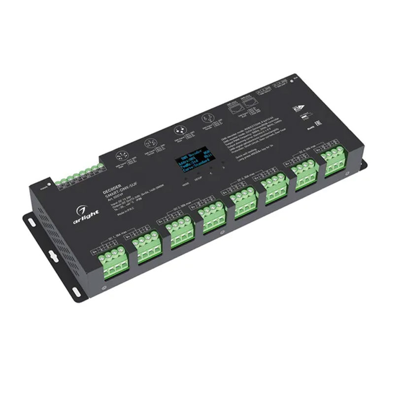 Декодер SMART-DMX-SUF (12-24V, 24x5A, XLR3, RJ45) (Arlight, IP20 Металл, 5 лет) 033769