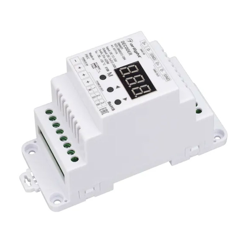 Декодер SMART-K23-DMX512-DIN (12-24V, 3x6A) (Arlight, IP20 Пластик, 5 лет) 027126