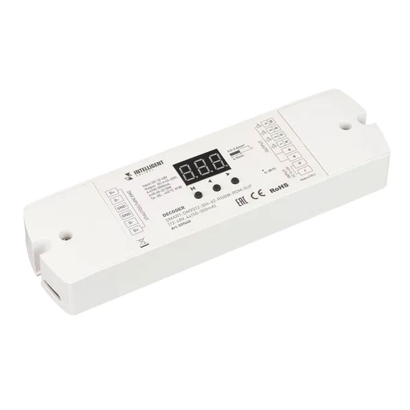 Декодер ARLIGHT SMART-DMX512-204-62-RGBW-RDM-SUF (12-48V, 4x150-500mA) 037440