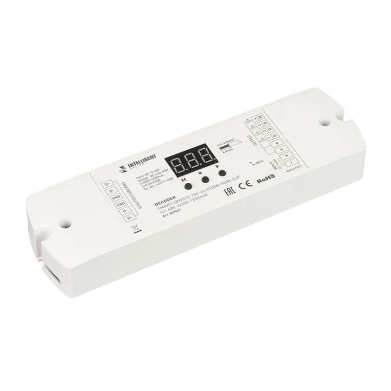 Декодер  ARLIGHT SMART-DMX512-204-62-RGBW-RDM-SUF (12-48V, 4x350-1200mA) 037441