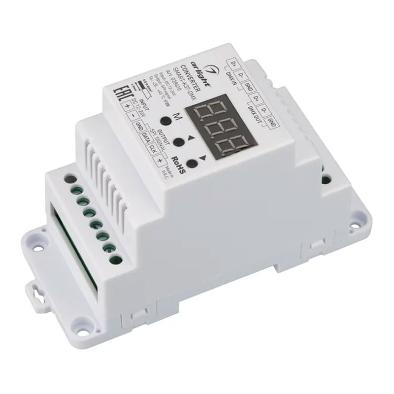 Конвертер SMART-K37-DMX (12-24V, SPI, DIN, 2.4G) (Arlight, Металл) 028410