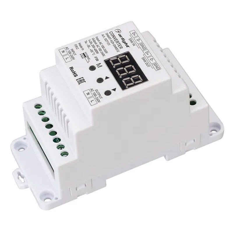 Конвертер SMART-K29-DMX512 (230V, 1x2A, TRIAC, DIN) (Arlight, IP20 Пластик, 5 лет) 027131