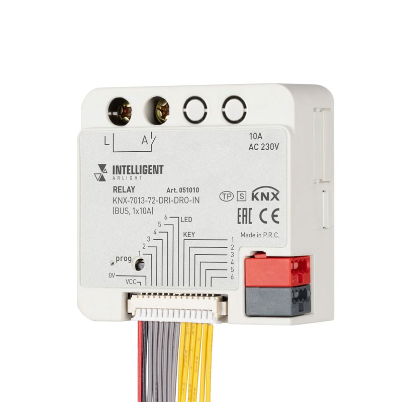 INTELLIGENT ARLIGHT Релейный модуль KNX-7013-72-DRI-DRO-IN (BUS, 1x10A) (IARL, IP20 Пластик, 2 года) 051010